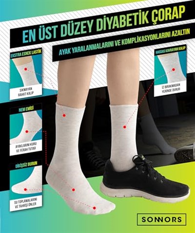 SONNORS 4 Çift Diyabetik Çoraplar - Organik Pamuk Çorap Erkek Kadın Çorabı - Dikişsiz Nefes Alabilir Rahat Lastik & Kan Dolaşımı - Siyah & Ekru