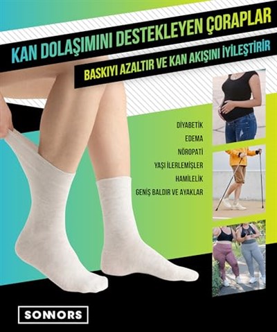 SONNORS 4 Çift Diyabetik Çoraplar - Organik Pamuk Çorap Erkek Kadın Çorabı - Dikişsiz Nefes Alabilir Rahat Lastik & Kan Dolaşımı - Siyah & Ekru