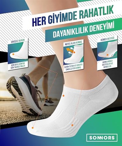 SONNORS 6 Çift Uniseks Sneaker Kadın Erkek Çorap - Organik Pamuk Patik Spor Çorabı - Kısa Çorap Dikişsiz Rahat Kalıp - Beyaz Siyah Gri