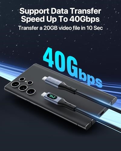SOOPII LED Ekranlı USB4 Kablosu, 8K Video, Max 40Gbps Veri Aktarımı, 240W USB C - USB C Şarj Kablosu, lPhone 16, MacBook, Thunderbolt 3, Monitör, Yerleştirme İstasyonları (3.3 ft) ile uyumlu