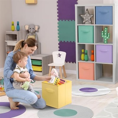 Sorbus 11 inç Kumaş Saklama Küpleri - Sağlam Katlanabilir Saklama Kutuları ve Kulpları - Giysi, Oyuncak, Kitap Düzenlemek için 6 Katlanabilir Sepet - Raflar, Çocuk Odası, Dolaplar için Çok Renkli