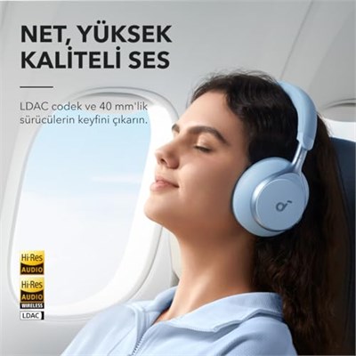 Soundcore Space One Kulak Üstü Bluetooth Kulaklık, Uyarlanabilir Aktif Gürültü Engelleme, 40 Saat Pil Ömrü, Yüksek Çözünürlüklü Ses, Hafif Tasarım, Mavi - A3035