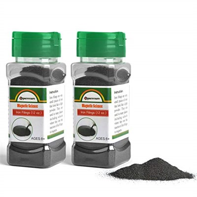 SPACECARE Mıknatıs Eğitim ve Okul Projeleri için Manyetik Demir Tozu Dosyaları, 2 Saklama Kavanozu (12oz X 2), Çalkalayıcı Kapaklı, 2li Paket