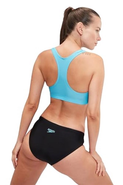 Speedo 2 parçalı kadın mayosu, Colorblock-Spleiß, siyah, mor, Picton mavisi