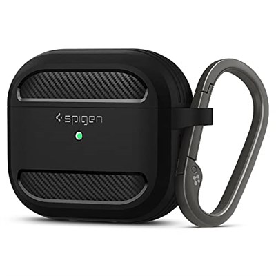 Spigen AirPods 3 ile Uyumlu Kılıf Rugged Armor Üst Düzey Koruma Siyah Karbon Kapak - ASD01978 (Spigen TR Garantili)
