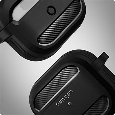 Spigen AirPods 3 ile Uyumlu Kılıf Rugged Armor Üst Düzey Koruma Siyah Karbon Kapak - ASD01978 (Spigen TR Garantili)