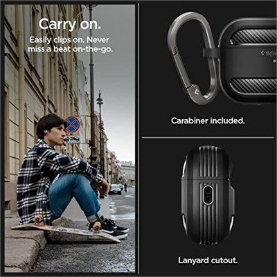 Spigen AirPods Pro 2 ile Uyumlu Kılıf Rugged Armor Üst Düzey Koruma Siyah Karbon Kapak - ACS05482 (Spigen TR Garantili)