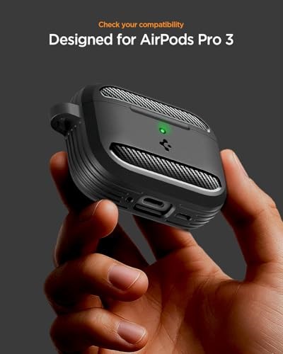 Spigen AirPods Pro 3 ile Uyumlu Kılıf Rugged Armor Üst Düzey Koruma Siyah Karbon Kapak - ACS09822 (Spigen TR Garantili) - Seçenekler: AirPods Pro 3rd Generation, AirPods 4th Generation