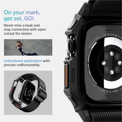 Spigen Apple Watch 42mm Seri 11/10 ile Uyumlu Kılıf & Kordon Lite Fit Pro Nefes Alabilen Hafif Dokuma Siyah Kayış - ACS08594 (Spigen TR Garantili)