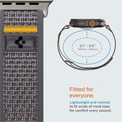 Spigen Apple Watch 49/46/45mm Ultra 3/2/1 / Seri 11/10/9/8/7 ile Uyumlu Kordon Band Athlex Air Nefes Alabilen Kumaş Gri Kayış - AMP09034 (Spigen TR Garantili)