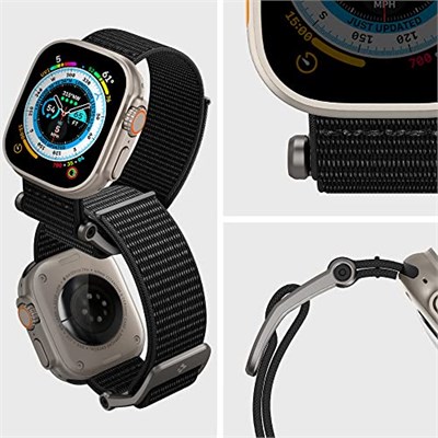 Spigen Apple Watch 49/46/45mm Ultra 3/2/1 / Seri 11/10/9/8/7 ile Uyumlu Kordon Band DuraPro Flex Nefes Alabilen Kumaş Siyah Kayış - AMP02465 (Spigen TR Garantili)