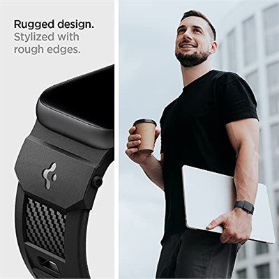 Spigen Apple Watch 49/46/45mm Ultra 3/2/1 / Seri 11/10/9/8/7 ile Uyumlu Kordon Band Rugged Band Darbelere Dayanıklı Silikon Siyah Karbon Kayış - AMP02854 (Spigen TR Garantili)