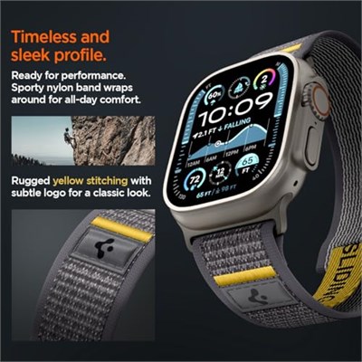 Spigen Apple Watch 49/46/45mm Ultra 3/2/1 / Seri 11/10/9/8/7 ile Uyumlu Kordon Band Athlex Air Nefes Alabilen Kumaş Gri Kayış - AMP09034 (Spigen TR Garantili)