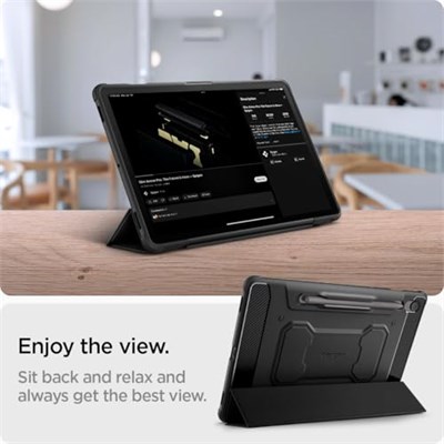 Spigen Galaxy Tab S10 FE / S9 ile Uyumlu Kılıf Rugged Armor Pro Stand özellikli Üst Düzey Koruma Siyah Karbon Kapak - ACS09380 (Spigen TR Garantili)