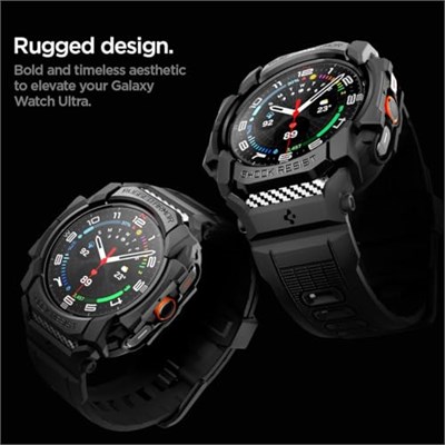 Spigen Galaxy Watch Ultra (47mm) ile Uyumlu Kılıf & Kordon Rugged Armor Pro Üst Düzey Koruma Siyah Kayış - ACS08427 (Spigen TR Garantili)