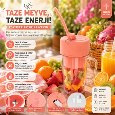Spinx Kişisel Mini Şarjlı Blender Kablosuz Smoothie Karıştırıcı ve Taşınabilir Sıkacak - Pembe