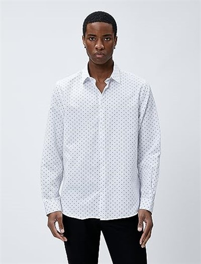 Spor Gömlek Geometrik Detaylı Klasik Yaka Slim Fit Non Iron