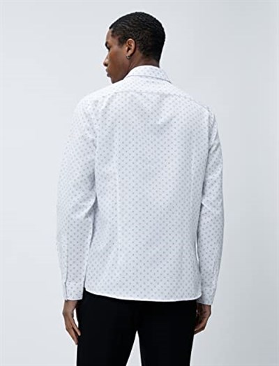 Spor Gömlek Geometrik Detaylı Klasik Yaka Slim Fit Non Iron