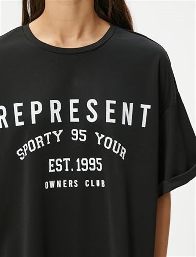 Spor Oversize Tişört Ekstra Uzun Baskılı Bisiklet Yaka
