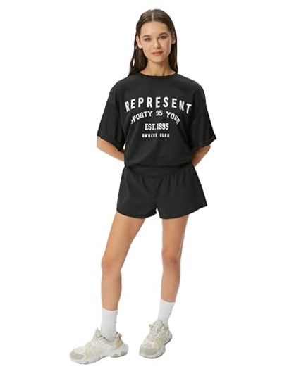 Spor Oversize Tişört Ekstra Uzun Baskılı Bisiklet Yaka