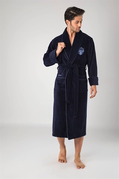 Sports Nakışlı Bambo Cotton Erkek Bornozu LACİVERT M