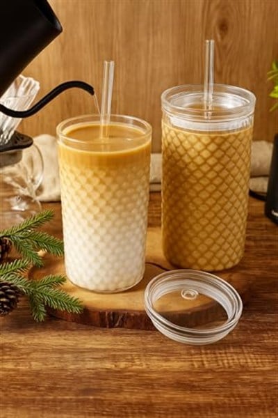 Squama Cam Kapaklı Borosilikat Soğuk Kahve Bardağı – 650 ml Şeffaf