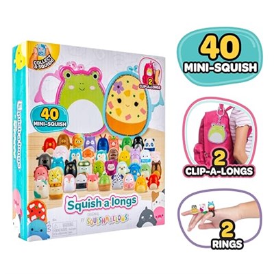 Squish-a-longs Çoklu paket - 2 Clip-a-Longs ve 40 Mini Squish içerir