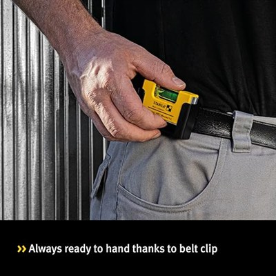 STABILA Mini su terazisi Pocket PRO Magnetic kemer klipsli, güçlü nadir toprak mıknatısı, 1 yatay su terazisi, Almanyada üretilmiştir