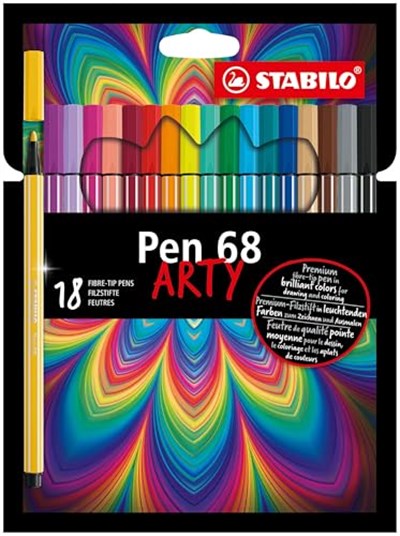 STABILO Pen 68 ARTY - Keçe Uçlu Boya Kalemi - 18li Paket - Çeşitli Renkler - Seçenekler: 18li, 24lü