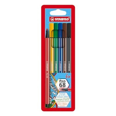 STABILO Pen 68 - Keçe Uçlu Boya Kalemi - 6 lı Askılı Paket - 6 Farklı Renkte