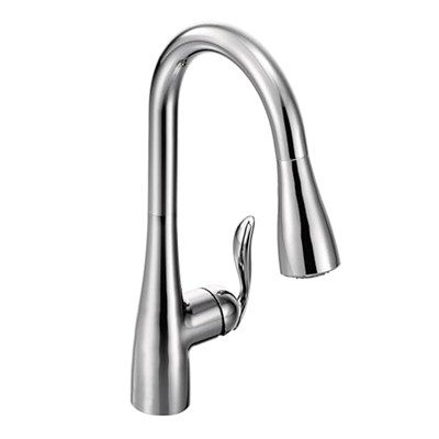 (Standard, Kitchen Faucet, Chrome) - Moen 7594C Arbour One-Handle Pulldown Kitchen Faucet Featuring Power Boost and Reflex, Chrome