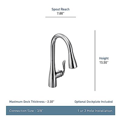 (Standard, Kitchen Faucet, Chrome) - Moen 7594C Arbour One-Handle Pulldown Kitchen Faucet Featuring Power Boost and Reflex, Chrome