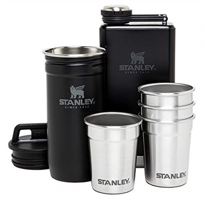 Stanley Adventure Pre-Party Flask and Nesting Shot Glass Set | 8 oz Leakproof Hip Flask | 4 Shot Glasses in Travel Carrying Case | Insulated Stainless Steel Liquor Flask | BPA-Free | Matte Black