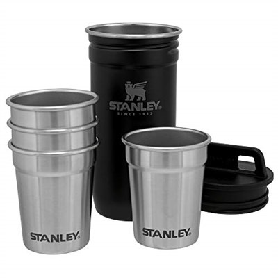Stanley Adventure Pre-Party Flask and Nesting Shot Glass Set | 8 oz Leakproof Hip Flask | 4 Shot Glasses in Travel Carrying Case | Insulated Stainless Steel Liquor Flask | BPA-Free | Matte Black