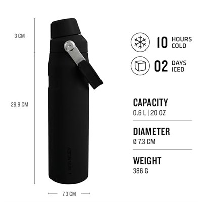 STANLEY Aerolight IceFlow Fast Flow Soğuk Su Termosu 0.60 Litre - Siyah | Paslanmaz Çelik
