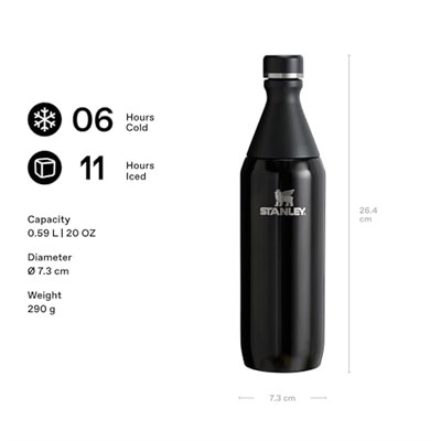 STANLEY All Day Slim Soğuk Su Termosu 0.60 Litre - Siyah | Paslanmaz Çelik | 6 Saat Soğuk - 11 Saat Buzlu - Sızdırmaz - BPA İçermez - Bulaşık Makinesinde Yıkanabilir