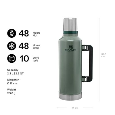 Stanley Classic Legendary Vakumlu Çelik Termos, 2.3 L