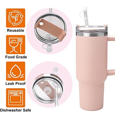 Stanley Cup 1.0 130 g/30 oz için 3lü Silikon Dökülmeye Karşı Korumalı Durdurucu Seti, 2 Hasır Kapak, 2 Stopper ve 2 Sızdırmazlık Durdurucu Stanley Adventure Quencher Seyahat Bardak 40 oz ile Uyumlu