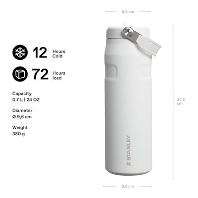 STANLEY IceFlow™ Aerolight™ Flip Straw 2.0 Pipetli Termos Su Şişesi 0.7 Litre - Beyaz (Frost) | Paslanmaz Çelik