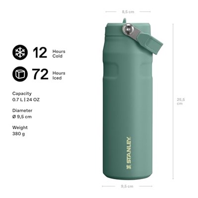 STANLEY IceFlow™ Aerolight™ Flip Straw 2.0 Pipetli Termos Su Şişesi 0.7 Litre - Yeşil (Shale) | Paslanmaz Çelik