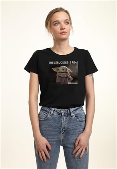 Star Wars The Mandalorian - Baby Yoda Meme Bisiklet Yaka T-Shirt Tişört Kadın
