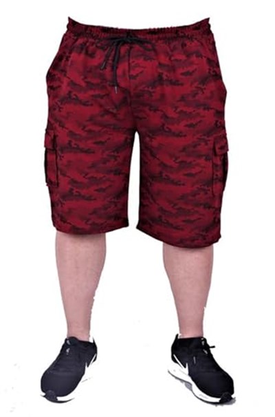 Starbattal Büyük Beden Likralı Erkek Penye Şort Honeycomb Camouflage 23612 BORDO