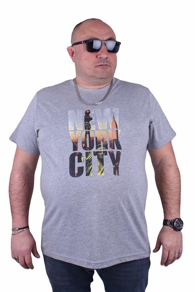 Starbattal Büyük Beden Sıfır Yaka Tişört New York City 23125 GRI MELANJ