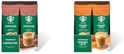 Starbucks Cappuccino Premium Kahve Karışımı (10 x 18gr) ve Starbucks Caramel Latte Premium Kahve Karışımı, 10x23 g
