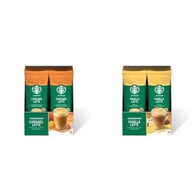 Starbucks Caramel Latte Premium Kahve Karışımı, 10x23 g ve Starbucks Vanilla Latte Premium Kahve Karışımı, 10x21.5 g