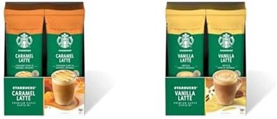 Starbucks Caramel Latte Premium Kahve Karışımı, 10x23 g ve Starbucks Vanilla Latte Premium Kahve Karışımı, 10x21.5 g