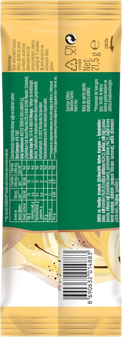 STARBUCKS Vanilla Latte Premium Kahve Karışımı 21,5 g 3lü paket