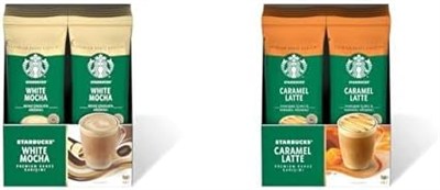 Starbucks White Mocha Premium Kahve Karışımı, 10x24 g ve Starbucks Caramel Latte Premium Kahve Karışımı, 10x23 g