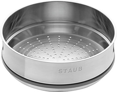 STAUB Dökme demir kızartma tavası / Cocotte buhar eklentili, yuvarlak 26 cm, 5.2 l, tencerenin içinde mat siyah emaye kaplama, grafit grisi