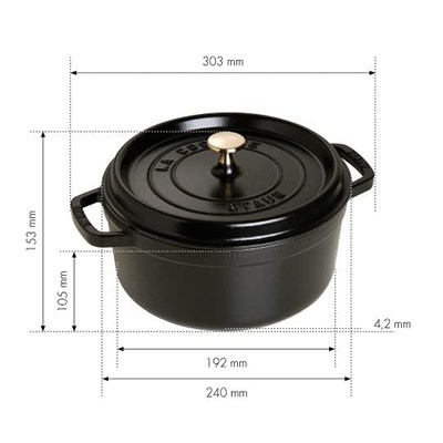 Staub La Cocotte Döküm Tencere, Siyah, 24 cm